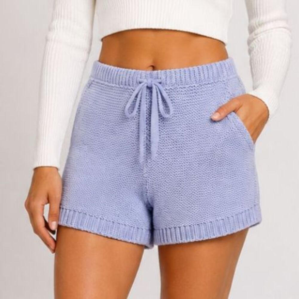 Vintage 90s Wayne Rogers Ribbed Silk Cotton Knit Shorts Periwinkle Sz M